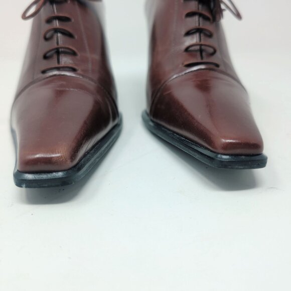 Stuart Weitzman Oxford Heels Shoes 5.5 Brown Square Toe - Picture 4 of 11